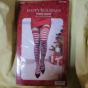 Holiday Adult candy cane thigh highs tights